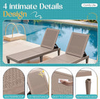 Greesum Outdoor Chaise Lounge Chairs Set of 2 with 5-Position Adjustable Backrest, Waterproof PP Sun Loungers for Garden Pool Beach Patio Deck Sunbathing, Light Coffee