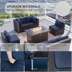 Kullavik 11 Pieces Outdoor Patio Furniture Set,PE Wicker Rattan Sectional Sofa Patio Conversation Sets with 43" 55000BTU Gas Propane Fire Pit Table,Swivel Rocking Chairs Set,Navy Blue