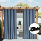 NICETOWN 2 Panels Outdoor Curtains for Patio Extra Wide 84", Waterproof & Windproof Grommet & Back Tab Fixed Top and Bottom Sun Blocking Privacy Drapes with Rope for Gazebo, Stone Blue, W84 x L84
