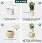 Ceramic Self Watering Plant Pot | 6.8 Inch Pot with 4.5 Inch Inner Pot for Small Plants | Ivory Pot for Indoor Plants | Round Self Watering Planter | Bottom Watering Pots for Indoor Plants