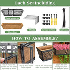 ZeeDix Railing Planter Boxes, 24 Inch Window Flower Box Planters with Coco Liner & Adjustable Brackets for Deck Porch Fence Patio Balcony Gardening Outdoor Plants (2 Pack)