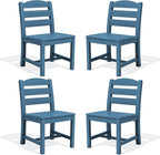 SERWALL Outdoor Dining Chairs Set of 4, All-Weather HDPE Patio Chair with 19.7" Widened Seat, for Backyard, Garden, Blue