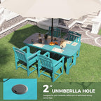 HDPE Outdoor Dining Set, Patio Table and Chairs Set, All-Weather 5-Piece Outside Table and 4 Chairs, 2" Umbrella Hole, Outdoor Furniture for Garden, Poolside, Backyard, Deck | Lake Blue