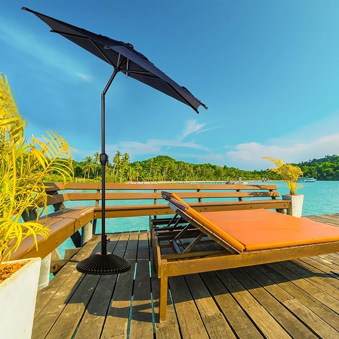 Abba Patio 7.5FT Lyon Outdoor Patio Umbrella Outdoor Table Umbrella with Push Button Tilt and Crank Market Umbrella 6 Sturdy Ribs UV Protection Waterproof for Garden Deck Backyard Pool, Navy Blue
