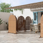 Casaphoria 72" H x 47" W Arched Metal Privacy Screen - Elegant Freestanding Outdoor Screen for Deck, Patio & Balcony - Versatile Decorative Privacy Panels for Home & Garden Use (Brown-Louvered)