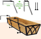 Y&M 24 Inch Fence Metal Hanging Flower Planter Window Basket Deck Railing Planter Boxes for Outdoor Garden Lawn， Window Deck with Coco Liner,6pcs
