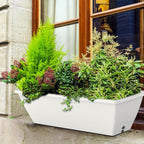 8 Pack 24 Inch Window Planter Box, White Large Plastic Rectangle Flower Planter Boxes with Water Absorbing Net Indoor and Outdoor Flower Pots for Windowsill, Balcony, Patio, Porch (White, 24 Inch)