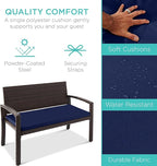 Best Choice Products Outdoor Bench 2-Person Wicker Garden Patio Benches Seating Furniture for Backyard, Porch w/Seat Cushion, 700lb Capacity - Navy/Brown