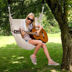 Hammock Chair Swing - White Cotton and Polyester, 330 lb Capacity