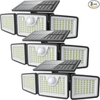 2500LM Solar Lights Outdoor with Motion Sensor,3 Head 270° Wide Angle Street Area Lights,IP65 Waterproof Security Lighting with 3 Modes(Remote,3 Pcs)