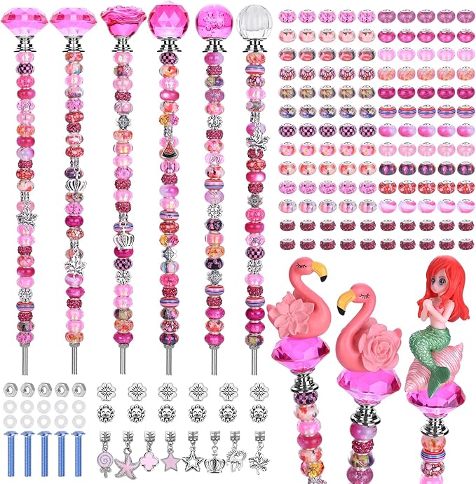 Decorative Garden Stakes, 158 Piece DIY Fairy Wand Kit in Rose Red
