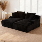 80" Double Chaise Lounge Chair Indoor, Oversized Boneless Couch Comfy Upholstered Sleeper Sofa Bed with 4 Pillows, Corduroy Cloud Loveseat Chair for Living Room No Assembly Required, Black