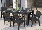 ZHUSI Patio Table and Chairs Set, Outdoor Table and Chairs,HDPE Outdoor Dining Set with Umbrella Hole for Backyard, Poolside, Porch (Black, 7 PC)