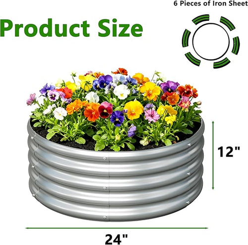 2PCS 2x2x1FT Galvanized Raised Garden Bed Kit,Vegetable Boxes-Round Metal Flower Box,Large Planter Raised Beds Outdoor Garden for Planting,Fruit,Herb-Silver