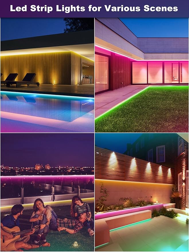 Outdoor Led Strip Lights Waterproof 298ft (2*149ft), Ip65 Outside Led Light Strip Waterproof with Remote and App Control, Exterior Led Rope Lights Music Syne RGB Strip Lights for Bedroom Decor