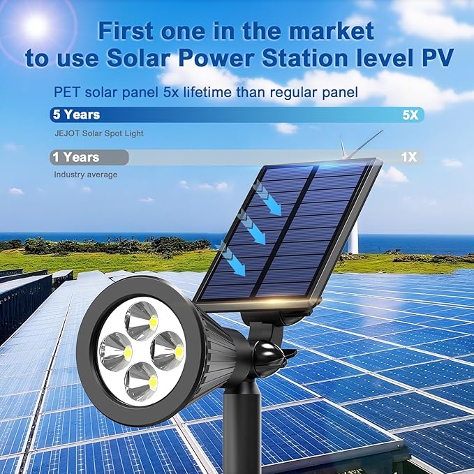 Solar Lights Outdoor Waterproof IP65,6500K Super Bright LED,2 Lighting Modes, Solar Powered Yard Garden Solar Spot Lights for Flag Landscape Auto On/Off-6 Pack