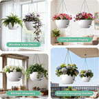 13 Inch 2 Pack Large Self Watering Hanging Planters for Indoor Outdoor Plants, Hanging Plant Pots with Removable 50 Oz Reservoir, Plastic Hanging Basket for Window Porch Garden, White