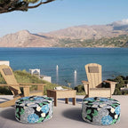 Inflatable Ottoman Stool D21 xH9 for Outdoor/Indoor Use, Water Repellent Patio Foot Rest with Portable Handle,Round Pouf Ottoman Suitable for Garden,Deck and Camping-Peony Garden