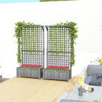 Outsunny Wood Planter with Trellis, Raised Garden Bed for Climbing Plants w/Drainage Holes and Roof, 35.5" x 17.75" x 72", Pack of 2, Dark Gray