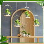 Geelin 4 Pack Plant Hanger with Wood Base Hanging Window Planter Boho Macrame Hanging Potted Plant Holders for Indoor Outdoor Window Wall Ceiling Home Decoration, Pot & Sapling Not Included(Gold)