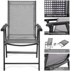Giantex Set of 2 Patio Folding Chairs, Outdoor Chairs with Armrest, Portable Dining Chairs for Porch Camping Pool Beach Deck Lawn Garden, 2-Pack Patio Sling Chairs, Metal Frame, Grey