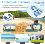 GYMAX Tanning Chair, 350lbs Beach Lounge Chair with Face Hole, Washable Pillow & Carry Strap, Adjustable Folding Chaise Lounge, Layout Chair for Outside, Patio, Poolside, Lawn (1, Stripe)