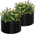 AHEONLAR 2 Pack 2x2x1.5ft Round Galvanized Raised Garden Bed Outdoor Metal Planter Box for Vegetables Steel Raised Beds for Gardening Black