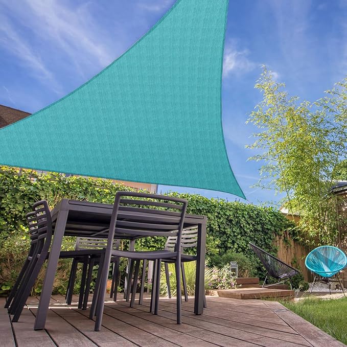 E&K Sunrise 23' x 23' x 23' Sun Shade Sail Triangle Canopy Shade Cover UV Block for Patio Backyard Garden Outdoor (Turquoise)