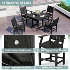Pamapic 5 PCS Outdoor Dining Set, Spacious HDPE Outdoor Table and Chairs, Wood Grain Patio Furniture Sets with Elegant Armrest, All-Weather Patio Dining Table with Umbrella Hole, Black