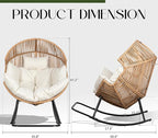 JAMFLY Egg Chair Rocking Chairs, Wicker Patio Chair Oversized Lounger Chair with Cushion for Indoor Living Room Bedroom Outdoor Patio Backyard Balcony Garden, Beige