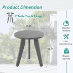 HDPS Outdoor Side Table, Small Round Side Table Weather-Resistant, Outdoor Side Tables for Patio, Porch, Deck, End Table for Plant Stand, Living Room, Bedroom, Gray