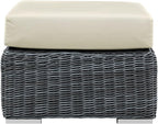 Modway Summon Wicker Rattan Outdoor Patio Sunbrella Square Ottoman in Canvas Antique Beige