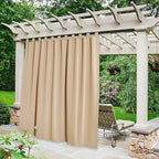 NICETOWN Outdoor Curtain for Patio Waterproof W84 x L84, Detachable Tab Top Self-Stick Light Blocking Privacy Protect Outdoor Blind for Pavilion/Indoor Outdoor Divider, 1 Panel, Biscotti Beige