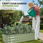 2Pcs 3-in-1 Adjustable Raised Garden Bed Kit | Galvanized Planter Boxes for Vegetables, Flowers | 12" Tall, Multiple Sizes (4x2x1ft, 3x3x1ft, 5x1x1ft) | Outdoor Metal Raised Bed for Gardening, , Green