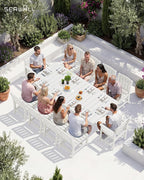 SERWALL 11-Piece Outdoor Dining Set, 60" - 83" Expandable Outdoor Dining Table and 10 HDPE Chairs, All Weather HDPE Outdoor Furniture Set for Backyard, Garden, White