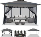 COBIZI 13x13 FT Pop up Gazebo on Clearance - Outdoor pop up Canopy Tent,carpas para Patio, Shelter - Screen Tents with Portable Carry Bag, Patio Gazebos for Camping,Garden,Deck,Backyard,Darkgrey