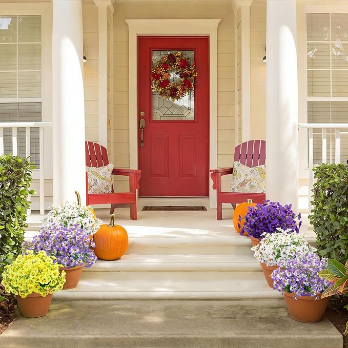 12 Bundles Artificial Pansy Flowers for Outdoor, Faux Silk Pansies Spring Flowers Outside for Planter Front Door Porch Patio Yard Window Box Home Decor (Yellow)