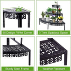 3 Tier Plant Stand Semi-Circular Flower Pot Organizer Rack Quarter Round Plant Display Holder Outdoor Storage Shelves Metal Corner Shelf Planter Shelving Ladder Plant Stand for Indoor Use(Black)