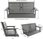 Poly Lumber 2-Seat Porch Swing, HIPS 4.5-Feet Bench Swing with Foldable Cup Holders,18/8 Stainless Steel Hardware, High Backrest and Deep Contoured Seat (Deep Gray, 4.5-feet)