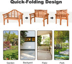 Giantex Outdoor Wood Bench, 4 Ft Foldable Eucalyptus Garden Bench, Two Person Loveseat Chair Solid with Curved Backrest and Armrest Ideal for Patio, Porch or Balcony (Teak)