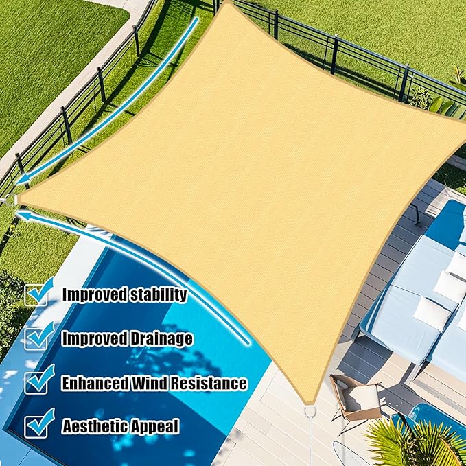Amagenix Sun Shade Sail 16'X20' Curved Edge Outdoor Shade Canopy Sand Breathable 95% UV Block Shade Cloth for Patio Garden Backyard (We Make Custom Size)
