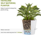 FaithLand 2-Pack 10 Inch Planter Pots for Indoor Outdoor Plants, Self Watering Flower Pots with Deep Reservoir, White …