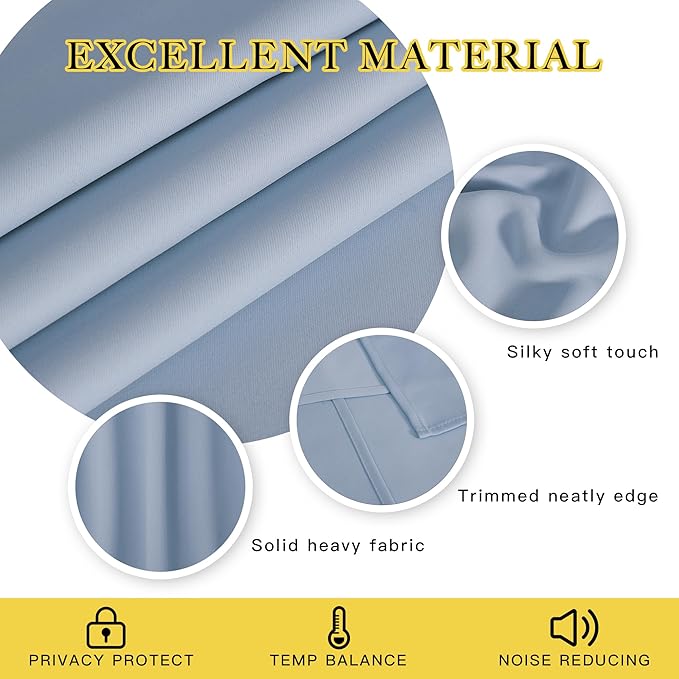 NICETOWN Blackout Curtain Drape for Bedroom - Light Reducing Thermal Insulated Solid Grommet Room Darkening Window Curtain 90 inches Long for Living Room (Vintage Blue, 1 Piece, W66 x L90)