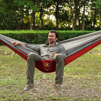 Camping Hammock, Portable Hammocks with Mosquito Net,Lightweight Nylon Parachute Hammock with 10ft Tree Straps,Camping Gear Must Haves for Travel Hiking Backpacking Beach Patio-Red&Grey
