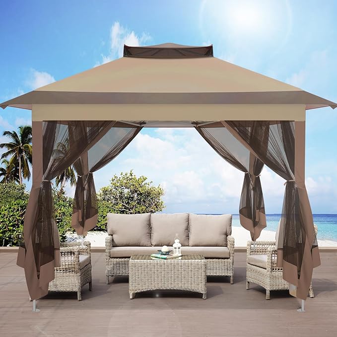 10x10 Pop Up Gazebos on Clearance 11x11 Canopy Tent Easy Up – Coffee
