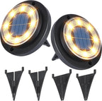 Flacchi Solar Lights Outdoor - Solar Powered Ground Lights Outdoor Solar Disk Light Waterproof Landscape Light for Patio Yard Pathway Walkway Driveway (Warm White, 2 Pack)