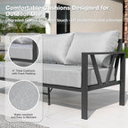 Outdoor Patio Furniture Set, 4 Pieces Metal Patio Furniture Set with Coffee Table, Modern Outdoor Patio Conversation Seating Set with 6” Thick Cushions, Light Grey