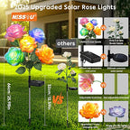 Solar Garden Lights Outdoor Waterproof: 6 Pack LED Solar Flowers Lights Garden Decor - 7 Color-Changing Spring Solar-Powered Stake Rose Decor for Patio Outside Yard Pathway Lawn Cemetery Decorations
