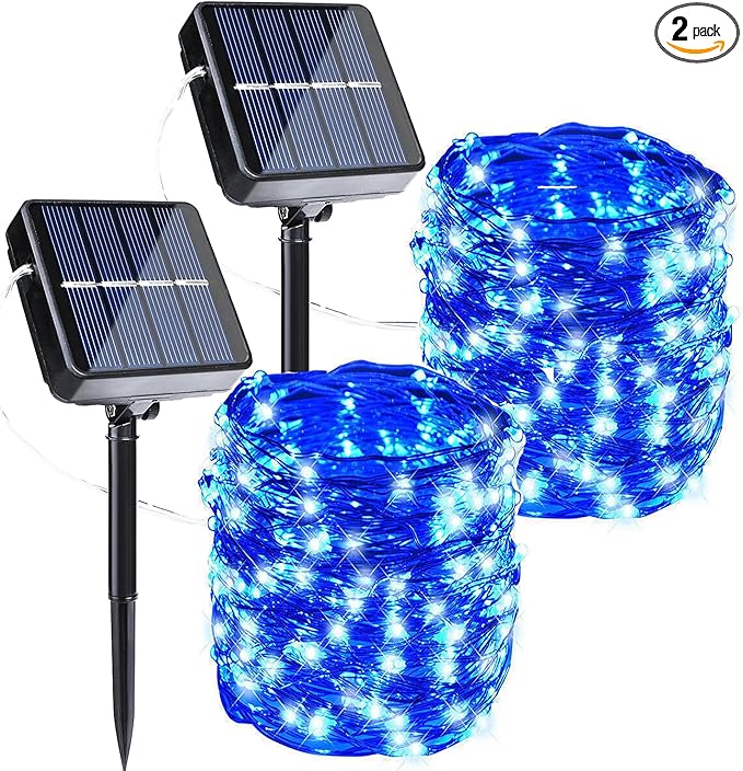 Joomer Solar Fairy Lights, 2-Pack Total 80FT 240LED Solar String Lights Outdoor Waterproof 8 Lighting Modes for Fence Party Garden Patio Yard Home Holiday Tree Outdoor Decoration (Blue)