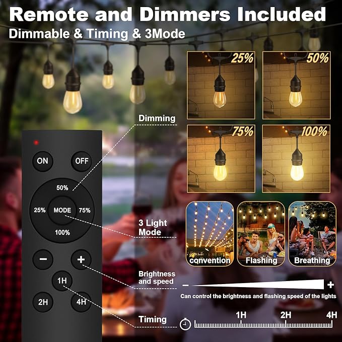 String Lights, 50 FT Outdoor LED Set with 32 Bulbs and Remote
